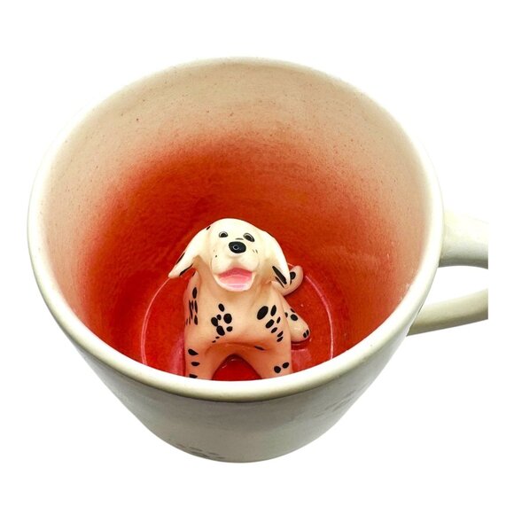 Ceramic Mug With Paw Print Design & Dalmatian Figurine Inside By Spademan Potter - Picture 1 of 6